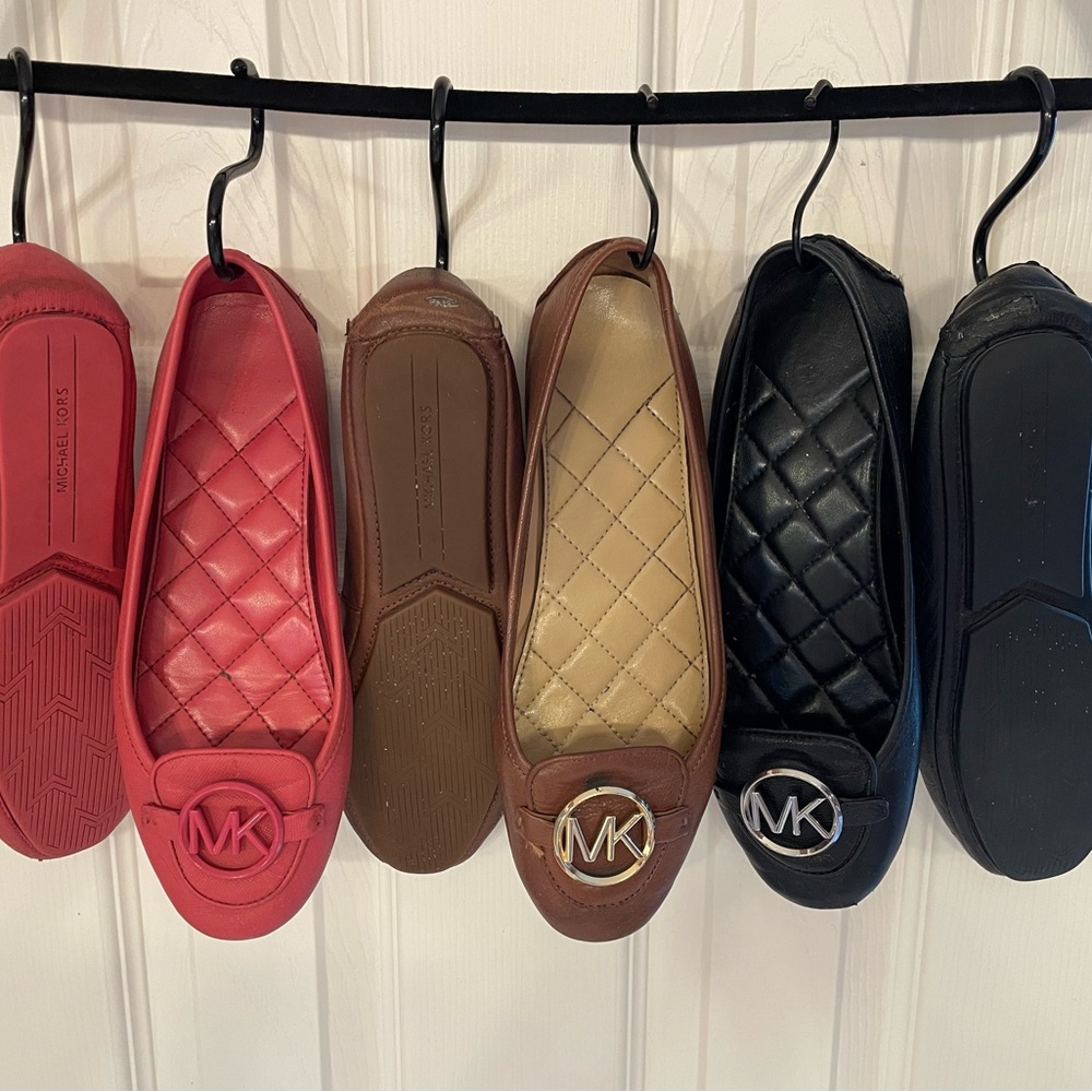 Michael Kors Quilted Flats in Pink, Brown, and Black- All 3 pairs Size 8- Bundle